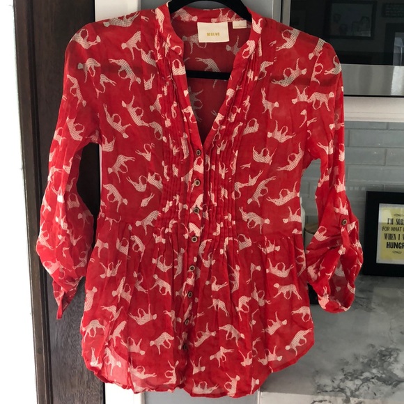 Anthropologie Maeve Leopard sheer pintuck top - Picture 2 of 4